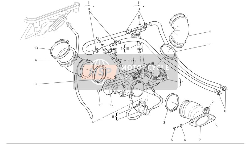 Ducati MULTISTRADA 1100 Eu 2008 Colectores de admisión para un 2008 Ducati MULTISTRADA 1100 Eu