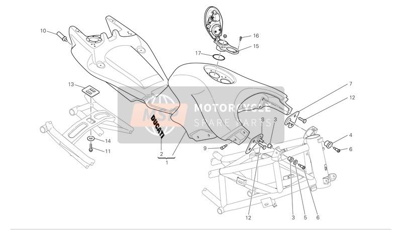 58611611BW, Brandstof Tank, Wit, Ducati, 0