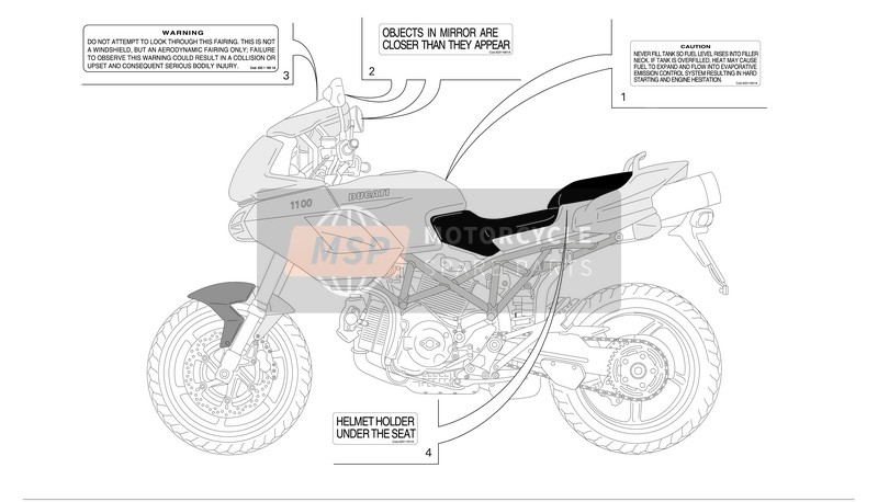 Ducati MULTISTRADA 1100 Usa 2007 Positions de la plaque signalétique pour un 2007 Ducati MULTISTRADA 1100 Usa