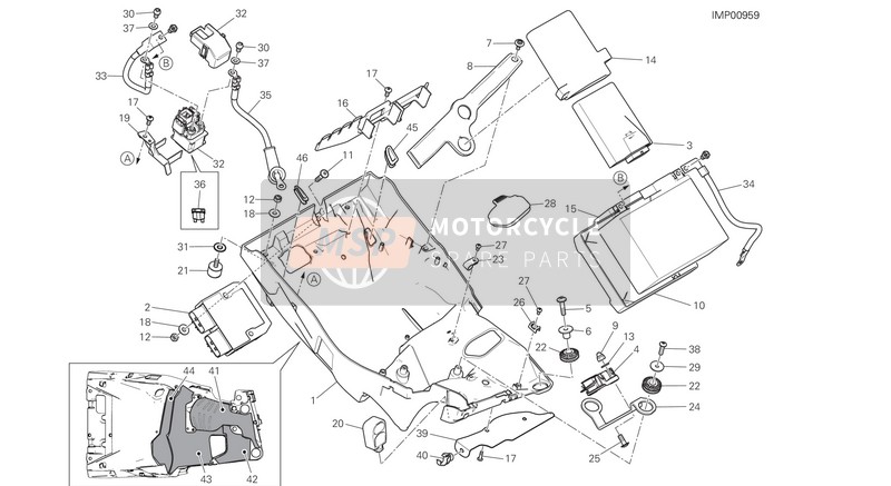 Ducati MULTISTRADA 1200 ABS Eu 2016 Soporte de la batería para un 2016 Ducati MULTISTRADA 1200 ABS Eu