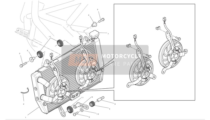 Ducati MULTISTRADA 1200 ABS TOURING Usa 2011 Radiator voor een 2011 Ducati MULTISTRADA 1200 ABS TOURING Usa