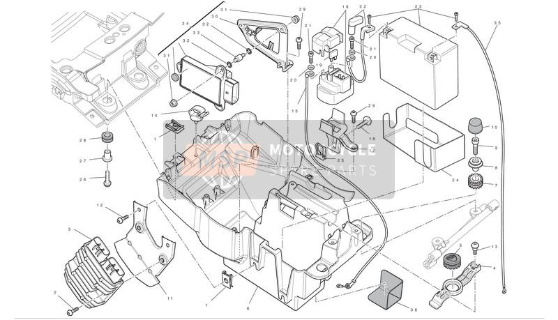 Ducati MULTISTRADA 1200 ABS Usa 2012 Battery Support for a 2012 Ducati MULTISTRADA 1200 ABS Usa