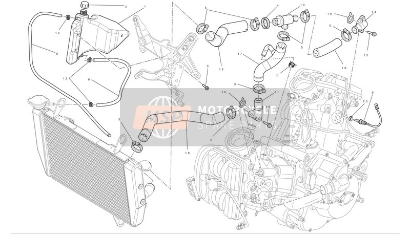 Ducati MULTISTRADA 1200 ABS Usa 2012 Sistema de refrigeración para un 2012 Ducati MULTISTRADA 1200 ABS Usa