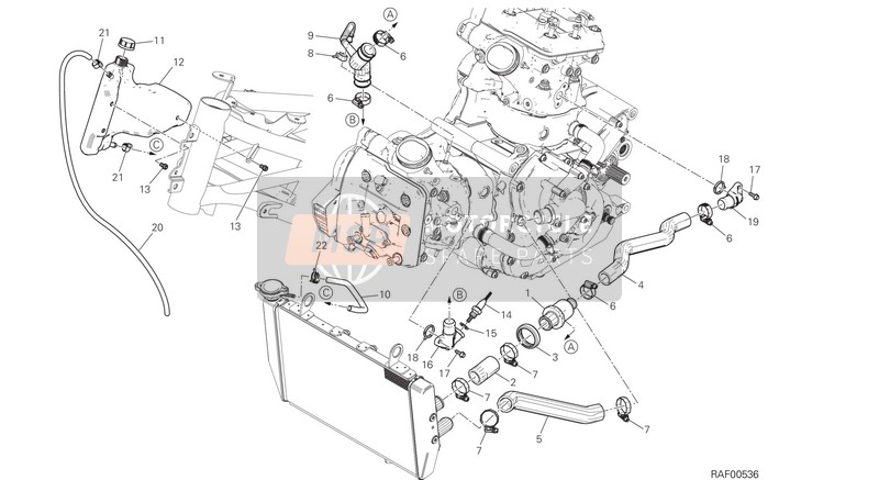 Ducati MULTISTRADA 1200 ABS Usa 2015 Circuito de enfriamiento para un 2015 Ducati MULTISTRADA 1200 ABS Usa