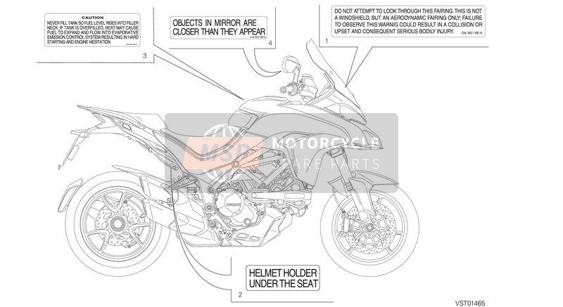 Ducati MULTISTRADA 1200 ABS Usa 2015 Etichetta, avvertimento per un 2015 Ducati MULTISTRADA 1200 ABS Usa
