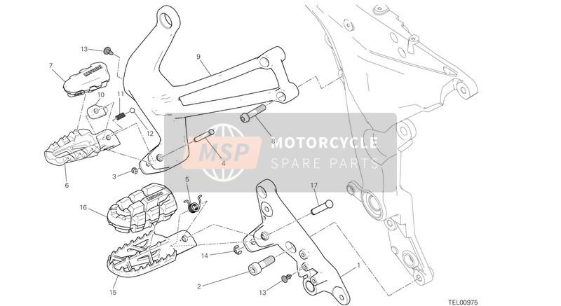 Ducati MULTISTRADA 1200 ENDURO EU 2017 Fußstützen rechts für ein 2017 Ducati MULTISTRADA 1200 ENDURO EU