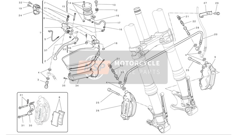 Ducati MULTISTRADA 1200 S ABS PIKES PEAK Eu 2012 Voor rem voor een 2012 Ducati MULTISTRADA 1200 S ABS PIKES PEAK Eu