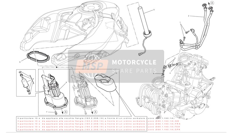 Ducati MULTISTRADA 1200 S ABS PIKES PEAK Usa 2012 Sistema de combustible para un 2012 Ducati MULTISTRADA 1200 S ABS PIKES PEAK Usa