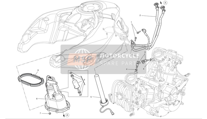 Ducati MULTISTRADA 1200 S ABS TOURING Eu 2012 Sistema di alimentazione carburante per un 2012 Ducati MULTISTRADA 1200 S ABS TOURING Eu