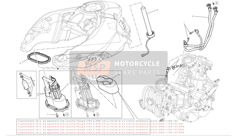 Ducati MULTISTRADA 1200 S ABS Usa 2012 Sistema di alimentazione carburante per un 2012 Ducati MULTISTRADA 1200 S ABS Usa