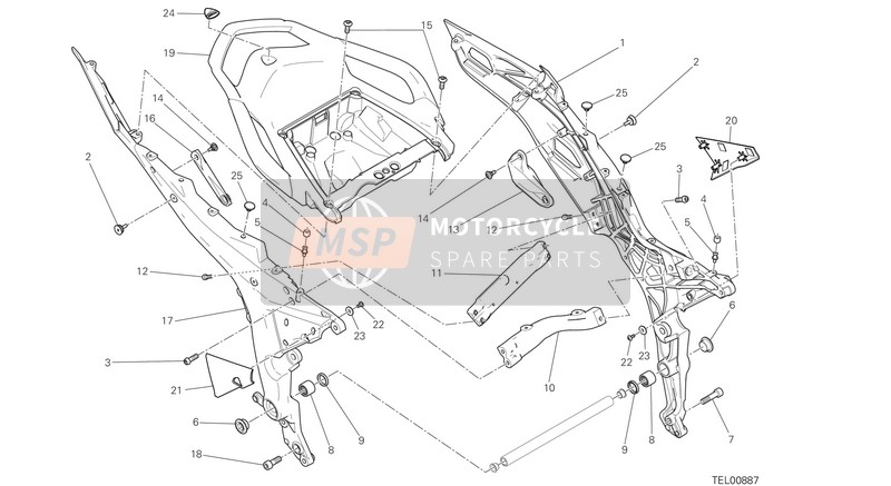 Ducati MULTISTRADA 1200 S ABS Usa 2015 Achterste framecompartiment voor een 2015 Ducati MULTISTRADA 1200 S ABS Usa