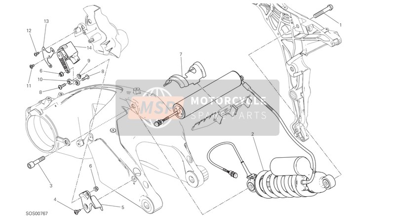 Ducati MULTISTRADA 1200 S ABS Usa 2015 Amortisseur arrière pour un 2015 Ducati MULTISTRADA 1200 S ABS Usa