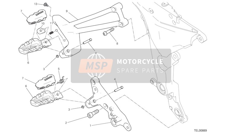 Ducati MULTISTRADA 1200 S ABS Usa 2016 Voetsteunen, Rechtsaf voor een 2016 Ducati MULTISTRADA 1200 S ABS Usa