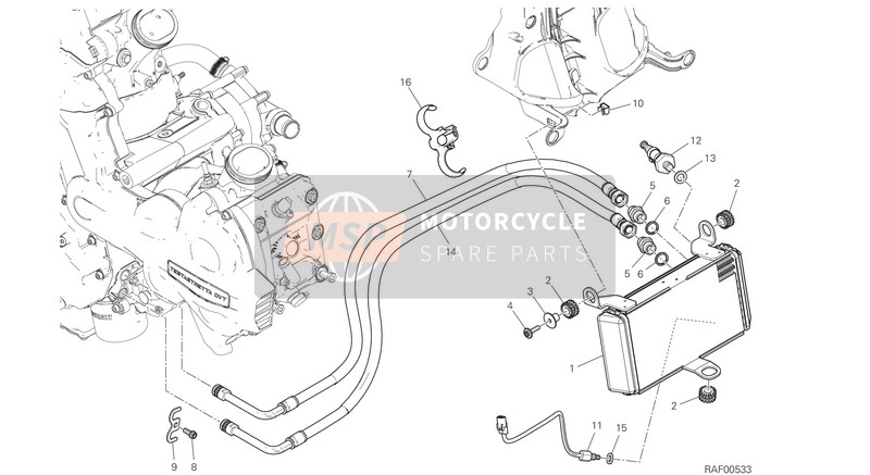 Ducati MULTISTRADA 1200 S D-AIR EU 2015 Refroidisseur d'huile pour un 2015 Ducati MULTISTRADA 1200 S D-AIR EU