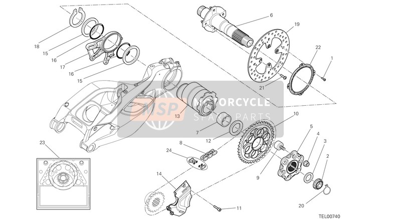 Ducati MULTISTRADA 1200 S PIKES PEAK ABS EU 2013 Cubo, Rueda trasera para un 2013 Ducati MULTISTRADA 1200 S PIKES PEAK ABS EU