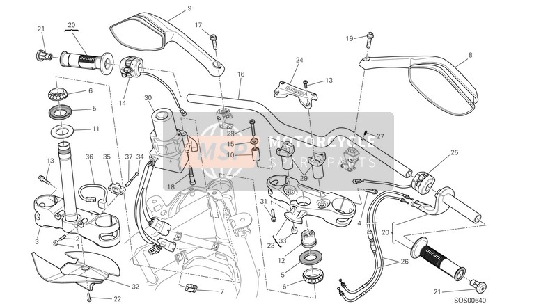 Ducati MULTISTRADA 1200 S PIKES PEAK ABS USA 2013 Manubrio per un 2013 Ducati MULTISTRADA 1200 S PIKES PEAK ABS USA