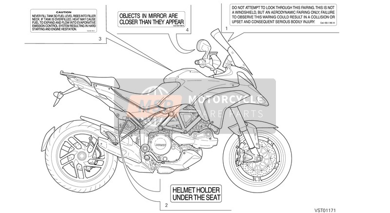 Ducati MULTISTRADA 1200 S PIKES PEAK ABS USA 2013 Etichetta, avvertimento per un 2013 Ducati MULTISTRADA 1200 S PIKES PEAK ABS USA