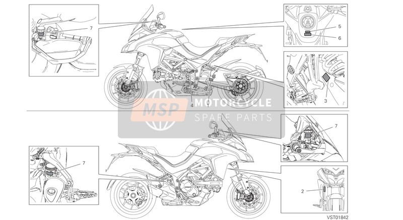 Ducati Multistrada 1260 ABS EU 2020 Etichetta, avvertimento per un 2020 Ducati Multistrada 1260 ABS EU