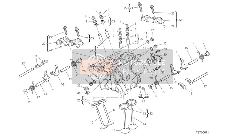 Ducati Multistrada 1260 ABS EU 2020 Verticale cilinderkop voor een 2020 Ducati Multistrada 1260 ABS EU