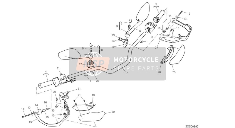 Ducati MULTISTRADA 1260 ABS USA 2020 Handlebar for a 2020 Ducati MULTISTRADA 1260 ABS USA