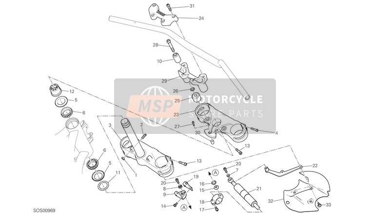 Ducati Multistrada 1260 Enduro EU 2019 Balhoofd Basis komponenten voor een 2019 Ducati Multistrada 1260 Enduro EU