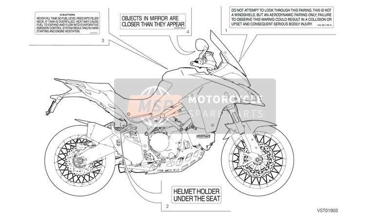 Ducati Multistrada 1260 Enduro USA 2019 Etikett, Warnung für ein 2019 Ducati Multistrada 1260 Enduro USA