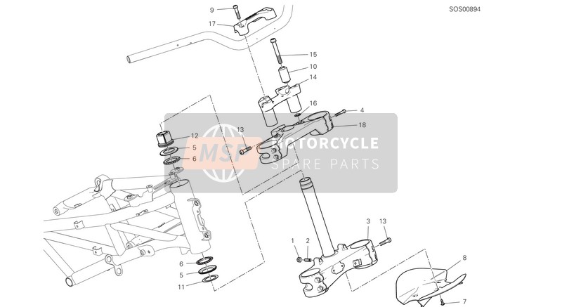 Ducati MULTISTRADA 1260 S ABS EU 2018 Ensemble de base de la tête de direction pour un 2018 Ducati MULTISTRADA 1260 S ABS EU