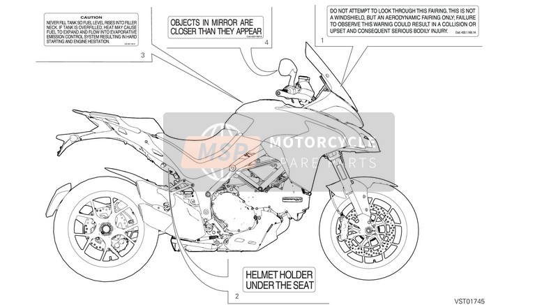 Ducati MULTISTRADA 1260 S ABS USA 2020 Label, Warning for a 2020 Ducati MULTISTRADA 1260 S ABS USA