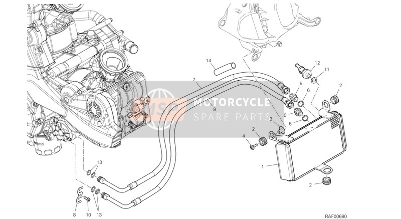 Ducati Multistrada 950 S USA 2020 Olie koeler voor een 2020 Ducati Multistrada 950 S USA