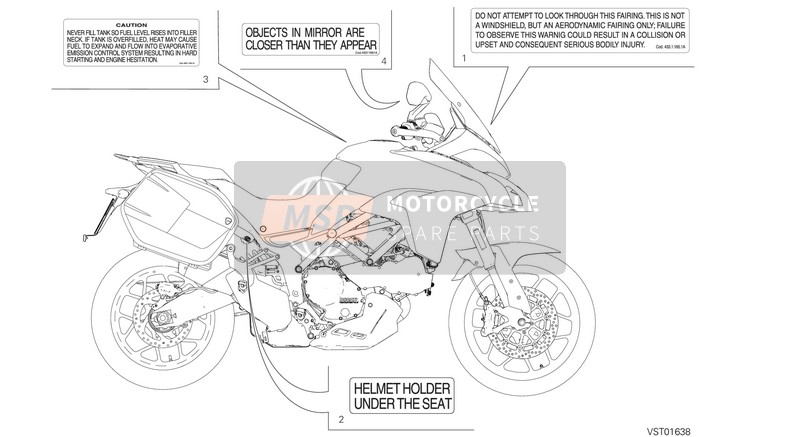 Ducati MULTISTRADA 950 USA 2018 ETIKETTE, WARNUNG  für ein 2018 Ducati MULTISTRADA 950 USA