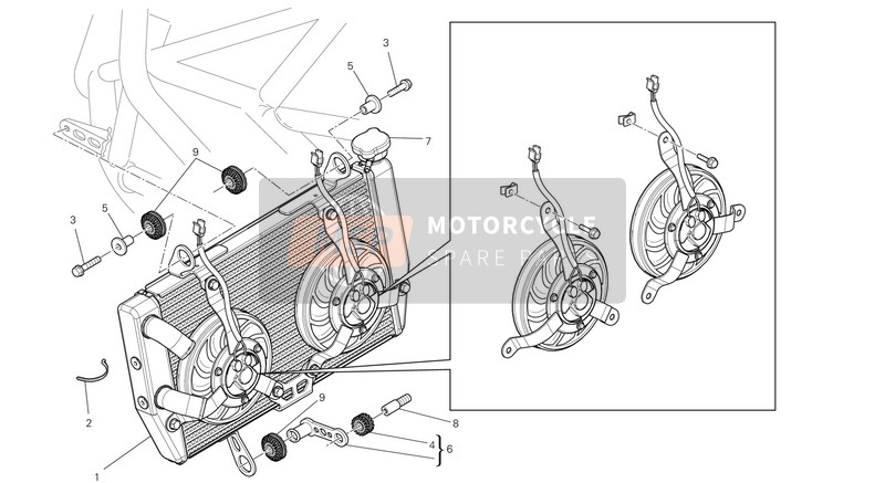 Ducati MULTISTRADE 1200 S TOURING EU 2013 Refroidisseur d'eau pour un 2013 Ducati MULTISTRADE 1200 S TOURING EU