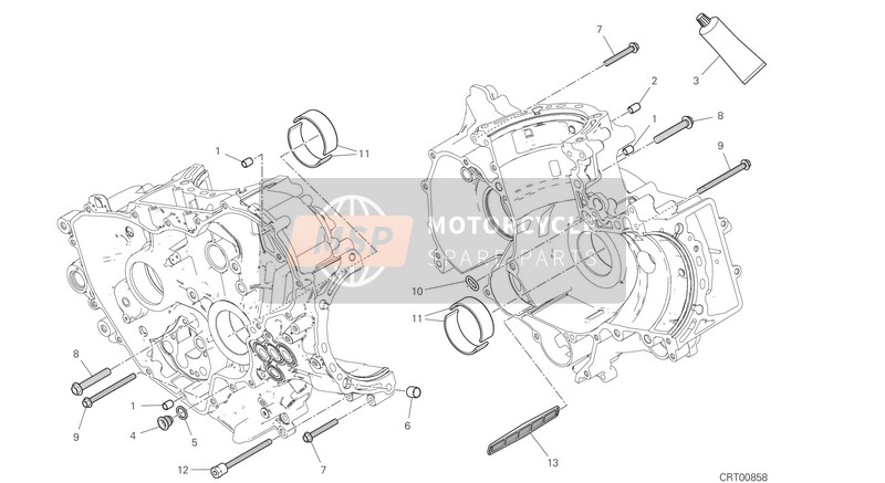 225P0263A, Crankcase Assembly V2 Sq, Ducati, 0