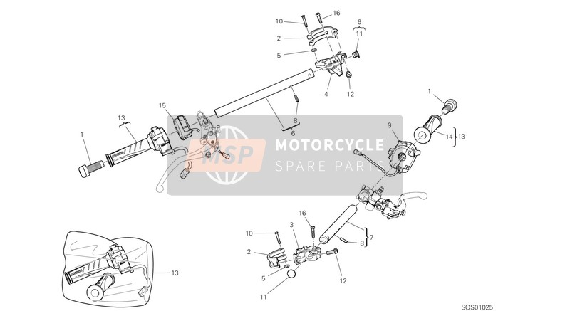 36012161AA, Semibracc. Ant. Lh Ø53 Anodiz. - Six, Ducati, 1