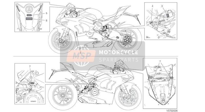 Ducati PANIGALE V4 2021 Positionering van platen voor een 2021 Ducati PANIGALE V4