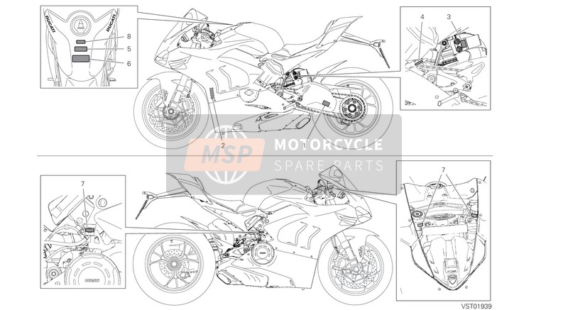 Ducati PANIGALE V4 SP 2021 Placas de posicionamiento para un 2021 Ducati PANIGALE V4 SP