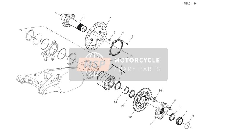 Ducati PANIGALE V4 SP 2021 Mandrino della ruota posteriore per un 2021 Ducati PANIGALE V4 SP