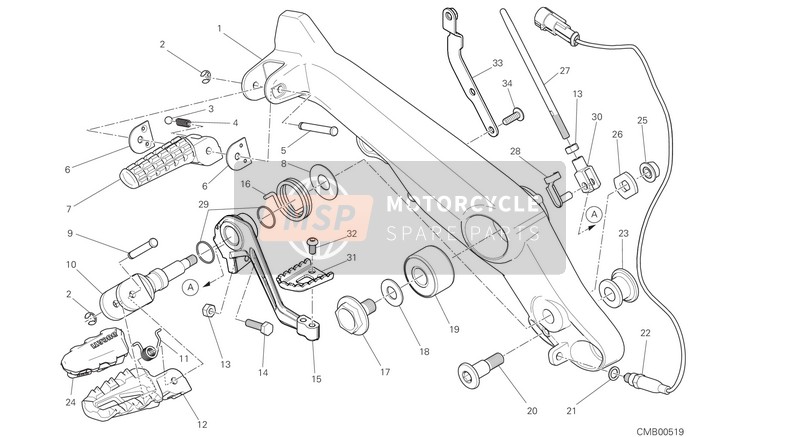 Ducati SCRAMBLER 1100 SPECIAL EU 2019 FOOTRESTS, RIGHT for a 2019 Ducati SCRAMBLER 1100 SPECIAL EU