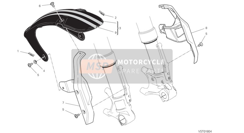 Ducati SCRAMBLER 1100 SPORT EU 2018 Voorspatbord voor een 2018 Ducati SCRAMBLER 1100 SPORT EU