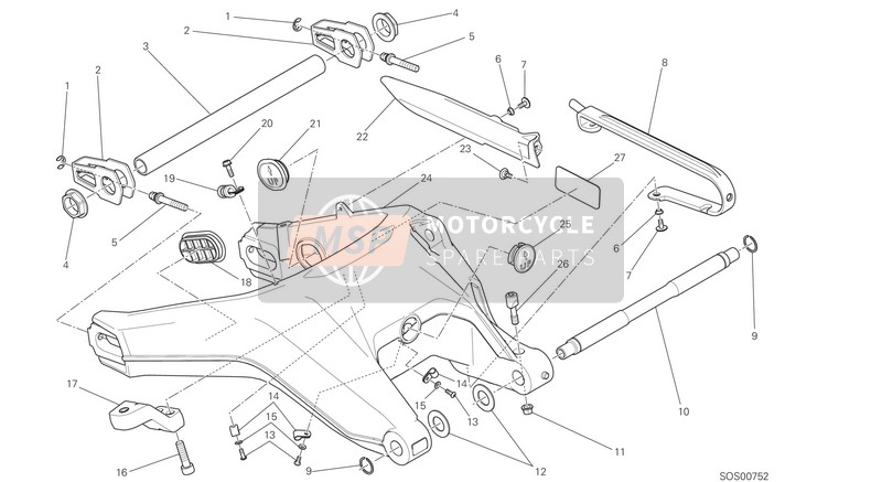 Ducati SCRAMBLER FULL THROTTLE EU 2017 Achterbrug voor een 2017 Ducati SCRAMBLER FULL THROTTLE EU