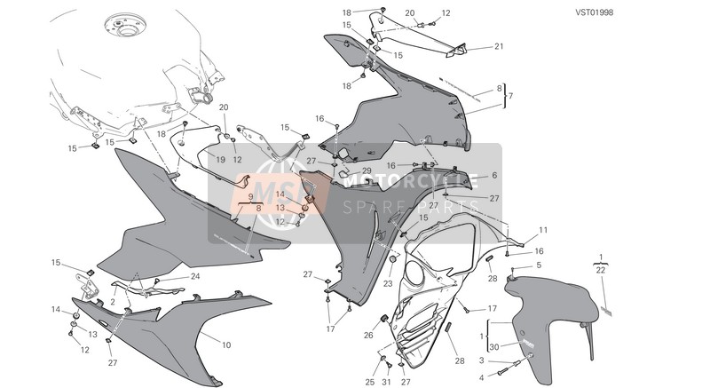 48018842BW, Verkleidungs, Oberer Links Weiss, Ducati, 0