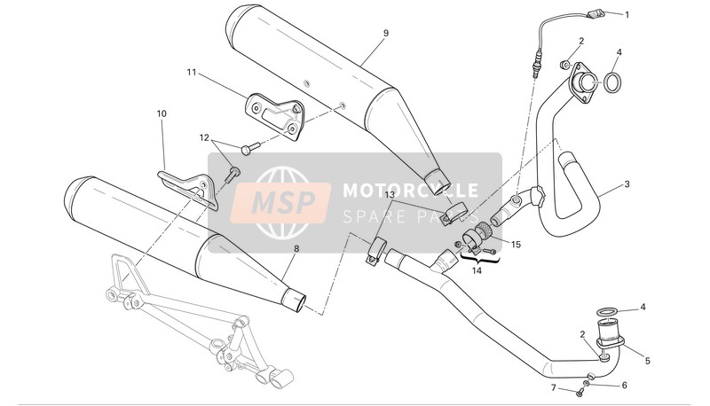 Ducati SPORT 1000 BIPOSTE Eu 2007 Sistema de escape para un 2007 Ducati SPORT 1000 BIPOSTE Eu