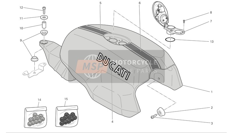 Ducati SPORT 1000 BIPOSTO Eu 2008 Serbatoio di carburante per un 2008 Ducati SPORT 1000 BIPOSTO Eu