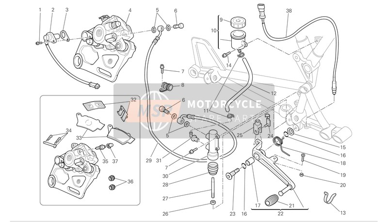 Ducati SPORT 1000 S Eu 2009 Hintere hydraulische Bremse für ein 2009 Ducati SPORT 1000 S Eu