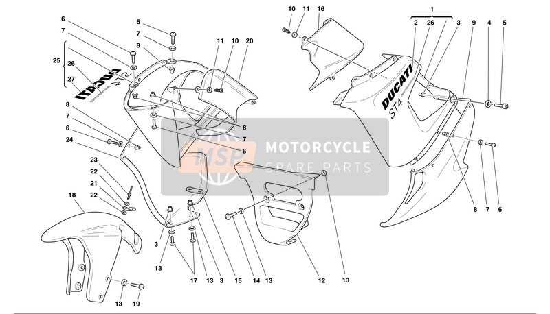 48011151AB, SEMI-CARENADO Inferior Derecho Amarillo, Ducati, 0