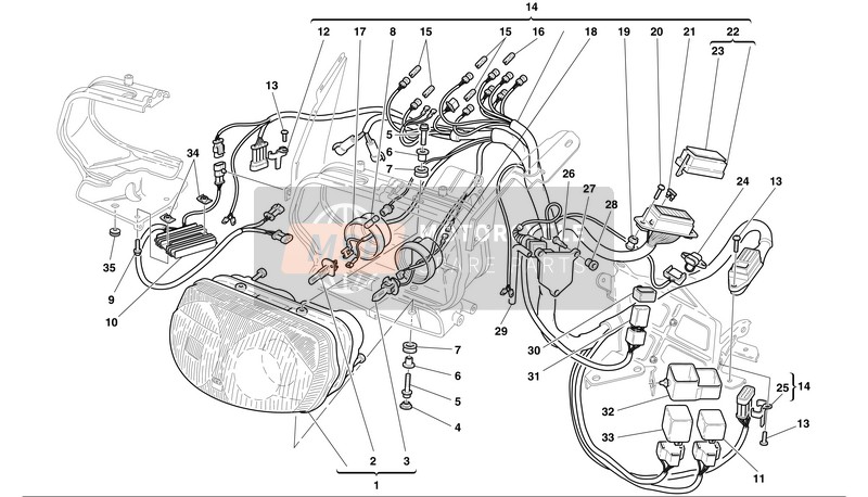 Ducati SPORT TOURING 4 Usa 2002 Hoofd-Licht en elektrische bedrading voor een 2002 Ducati SPORT TOURING 4 Usa