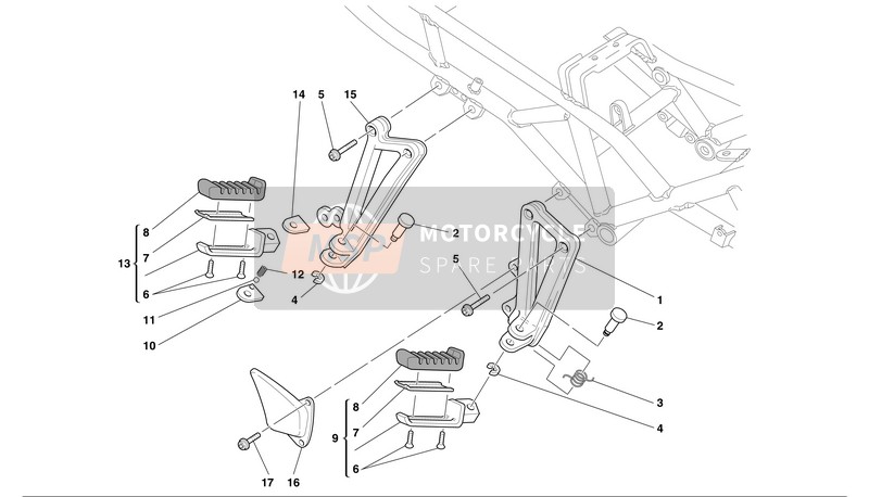 Ducati SPORT TOURING 4 Usa 2002 R.H. Reposapiés para un 2002 Ducati SPORT TOURING 4 Usa