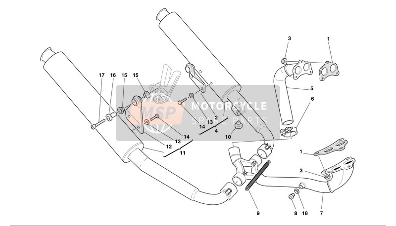 Ducati SPORT TOURING 4S Eu 2002 Système d'échappement pour un 2002 Ducati SPORT TOURING 4S Eu