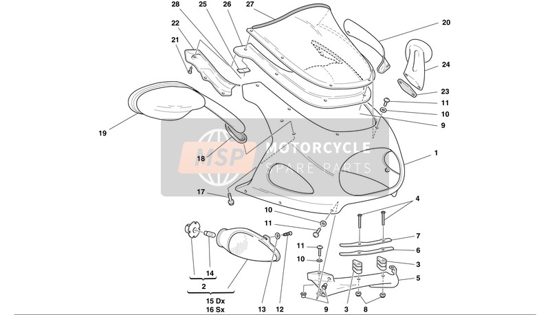 52340061AF, Linker Spiegel Matt Grau, Ducati, 0