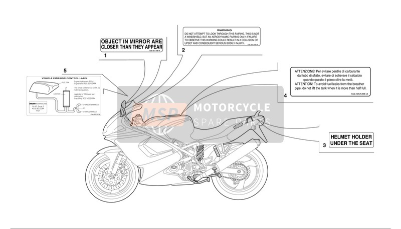 Ducati SPORT TOURING 4S Usa 2002 Targhette di marcatura per un 2002 Ducati SPORT TOURING 4S Usa