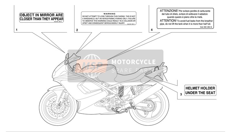 Ducati SPORT TOURING ST2 Usa 2003 Targhette di marcatura per un 2003 Ducati SPORT TOURING ST2 Usa